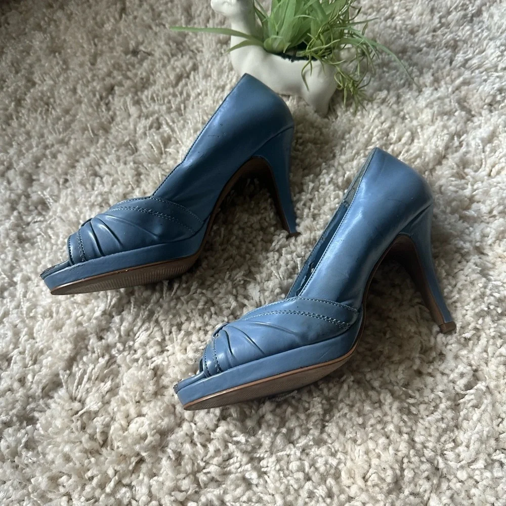 Fioni cute baby blue women’s pump stiletto high heel open toed heel shoe…